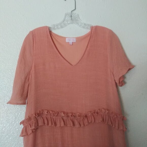 Pink Lily women's M ruffle accent dusty coral colored dress - Picture 2 of 14